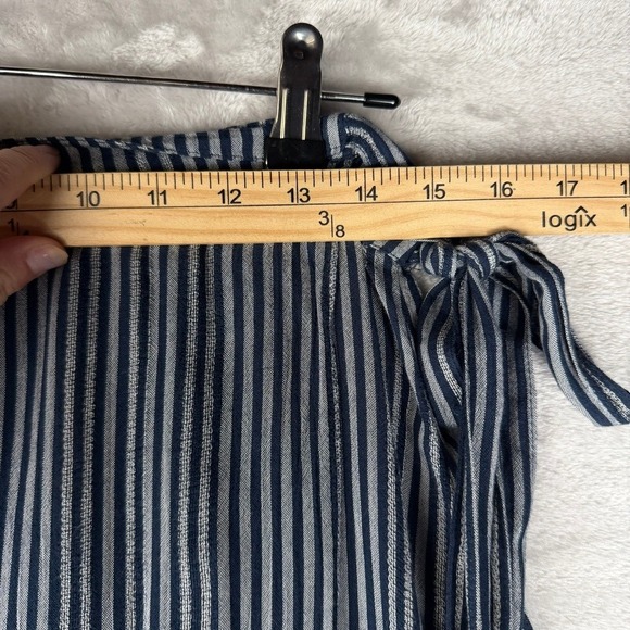 American Eagle Striped Wrap Mini Skirt Navy White Metallic Tie Waist M - Picture 4 of 5